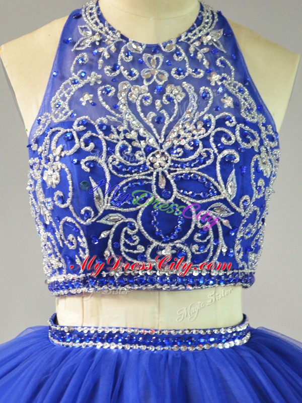 Royal Blue Sleeveless Floor Length Beading Backless Quinceanera Dresses