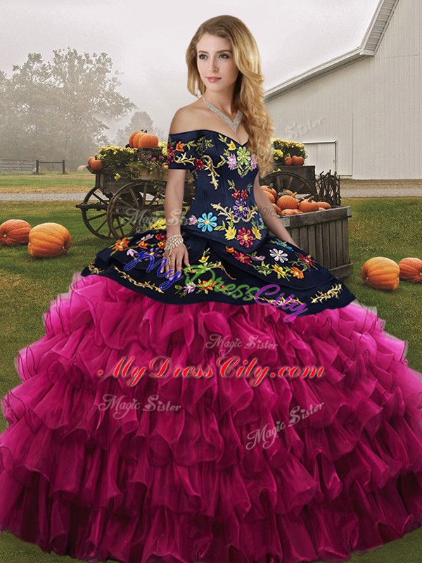 Super Sleeveless Lace Up Floor Length Embroidery and Ruffled Layers Sweet 16 Dress