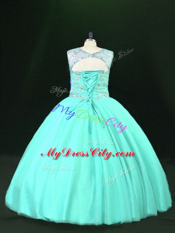 Sleeveless Beading Lace Up Ball Gown Prom Dress