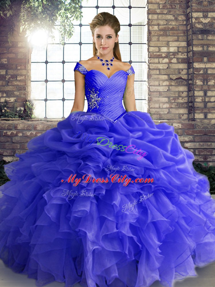 Flare Floor Length Ball Gowns Sleeveless Blue Sweet 16 Dress Lace Up