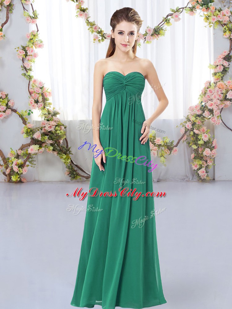 Ruching Quinceanera Dama Dress Dark Green Zipper Sleeveless Floor Length