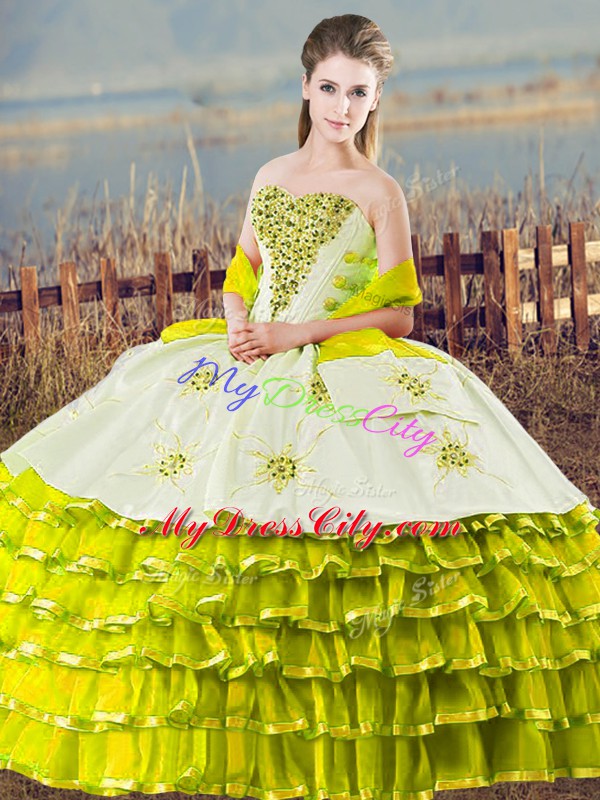 Olive Green Quinceanera Gowns Sweet 16 and Quinceanera with Beading and Ruffled Layers Sweetheart Sleeveless Lace Up