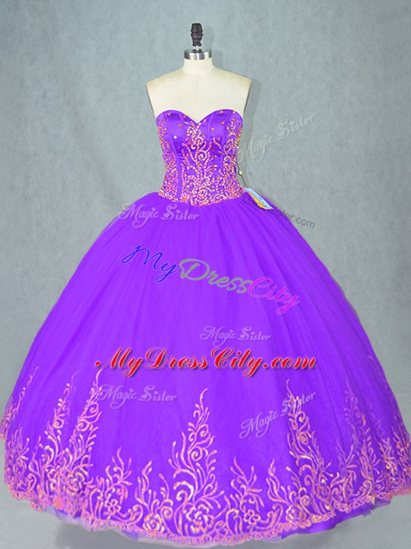 Romantic Sweetheart Sleeveless Tulle Sweet 16 Quinceanera Dress Beading Lace Up