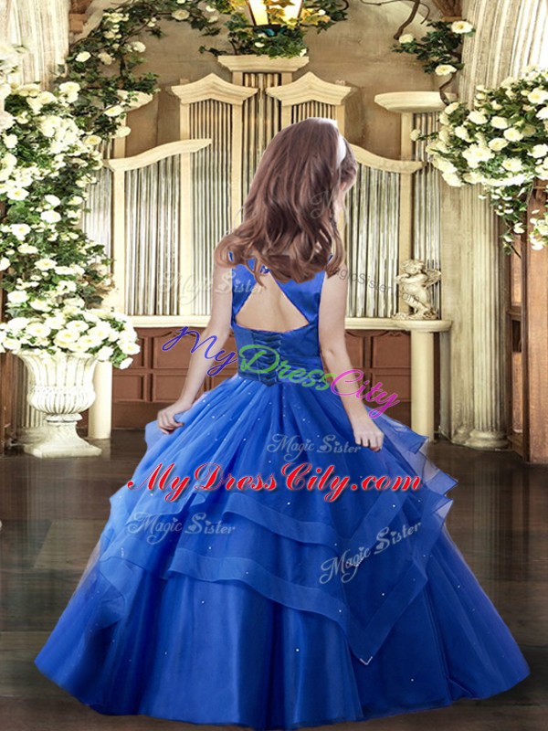 Ball Gowns Kids Formal Wear Fuchsia Scoop Tulle Sleeveless Floor Length Lace Up