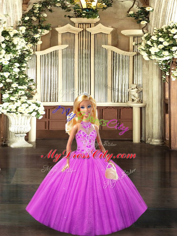 Nice Lilac Sleeveless Tulle Lace Up Sweet 16 Dresses for Military Ball and Sweet 16 and Quinceanera