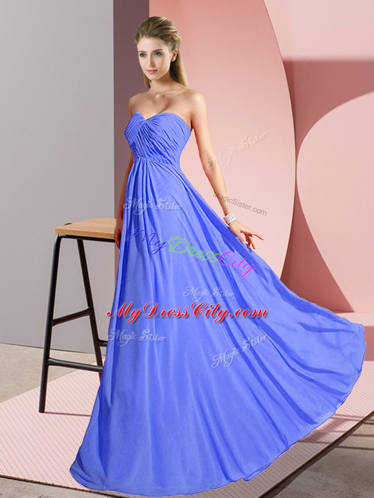 Colorful Chiffon Sweetheart Sleeveless Lace Up Ruching Evening Party Dresses in Blue