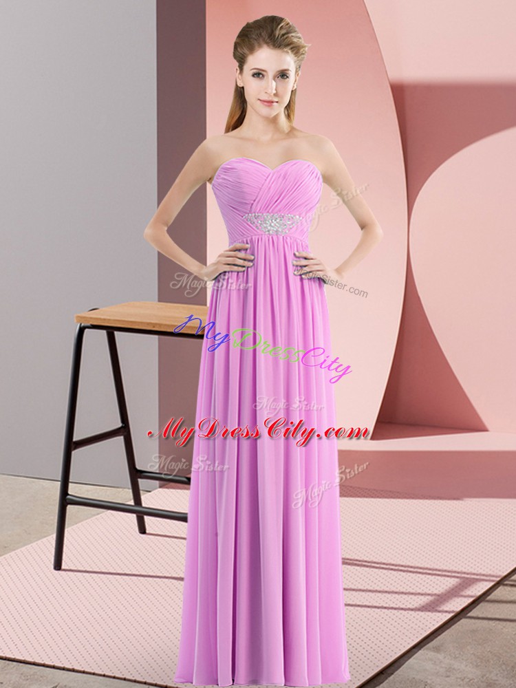 Decent Lilac Sleeveless Floor Length Beading Zipper Prom Dress