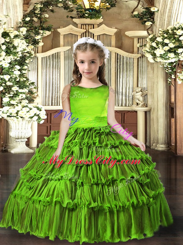 Olive Green Sleeveless Floor Length Ruffled Layers Lace Up Little Girls Pageant Dress Wholesale