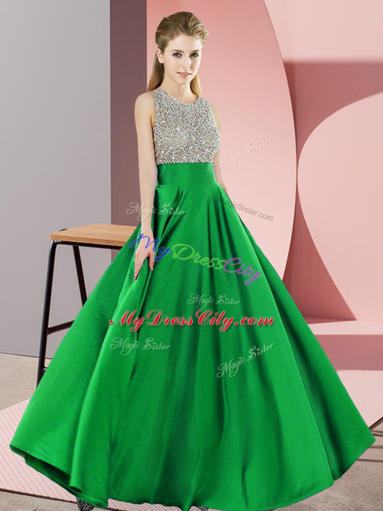 High Class Green Scoop Backless Beading Juniors Evening Dress Sleeveless