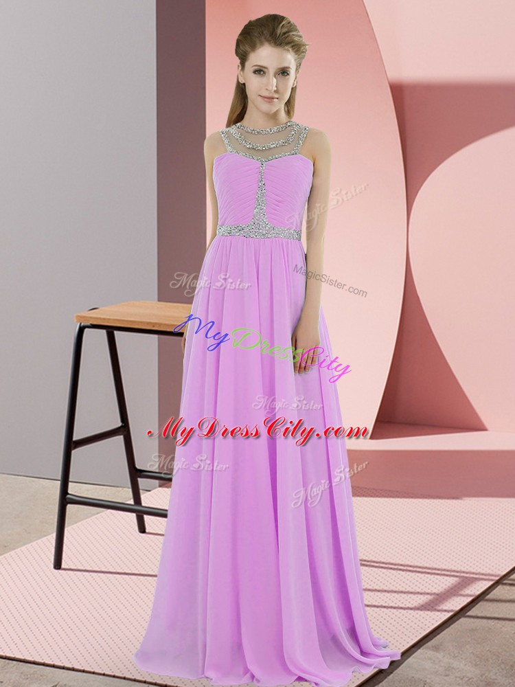 Custom Design Floor Length Lilac Party Dress Scoop Sleeveless Zipper