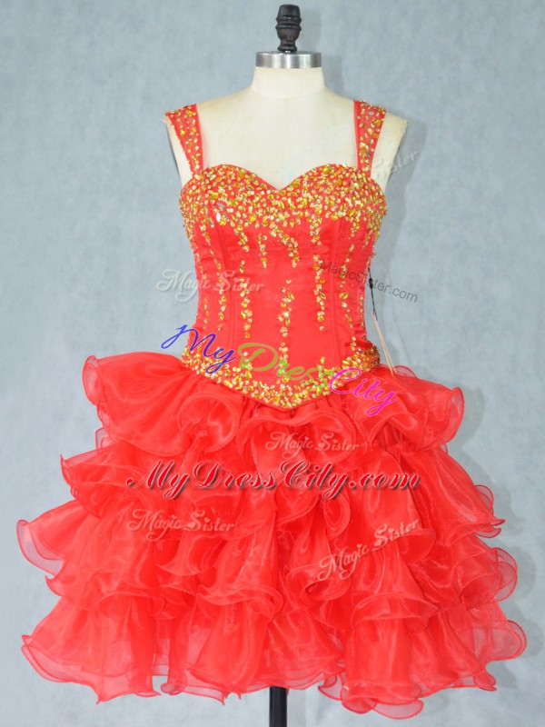 Luxury Sleeveless Beading and Ruffled Layers Lace Up Juniors Party Dress