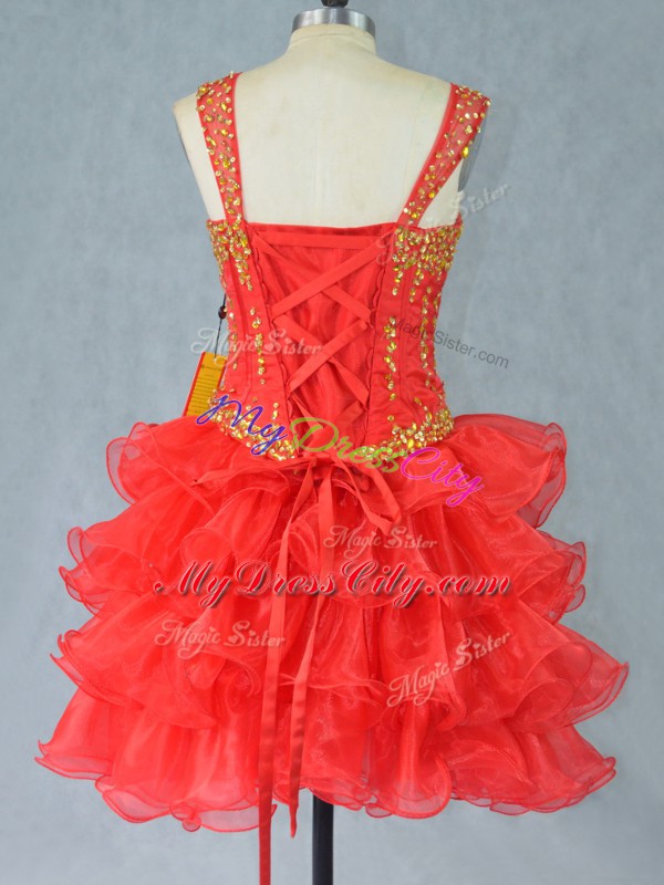 Luxury Sleeveless Beading and Ruffled Layers Lace Up Juniors Party Dress