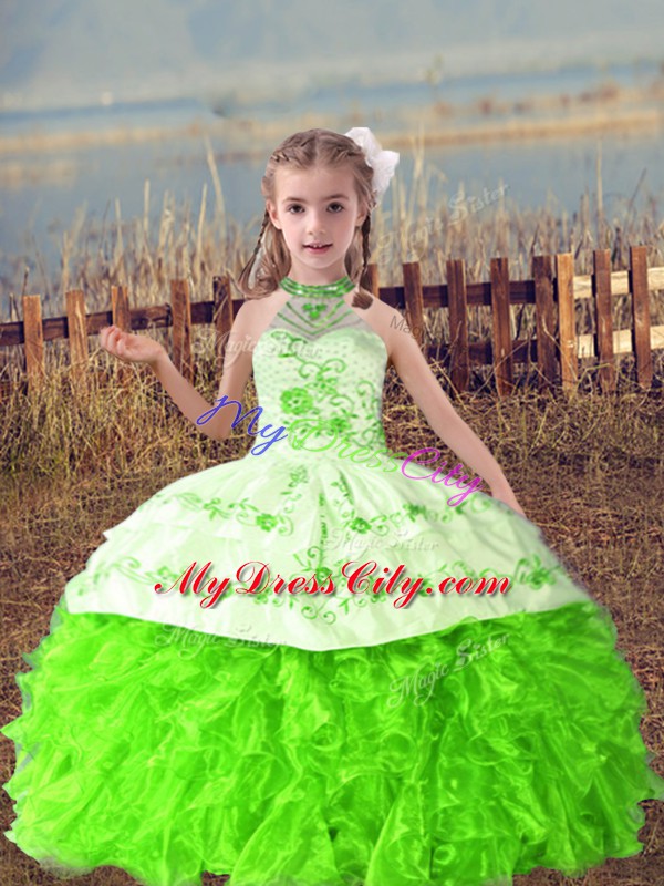 Cute Floor Length Ball Gowns Sleeveless Girls Pageant Dresses Lace Up