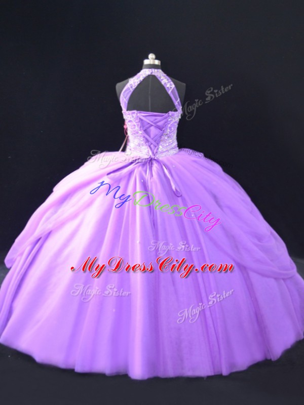 Clearance Lavender Tulle Quinceanera Gown Sleeveless Floor Length Beading and Pick Ups