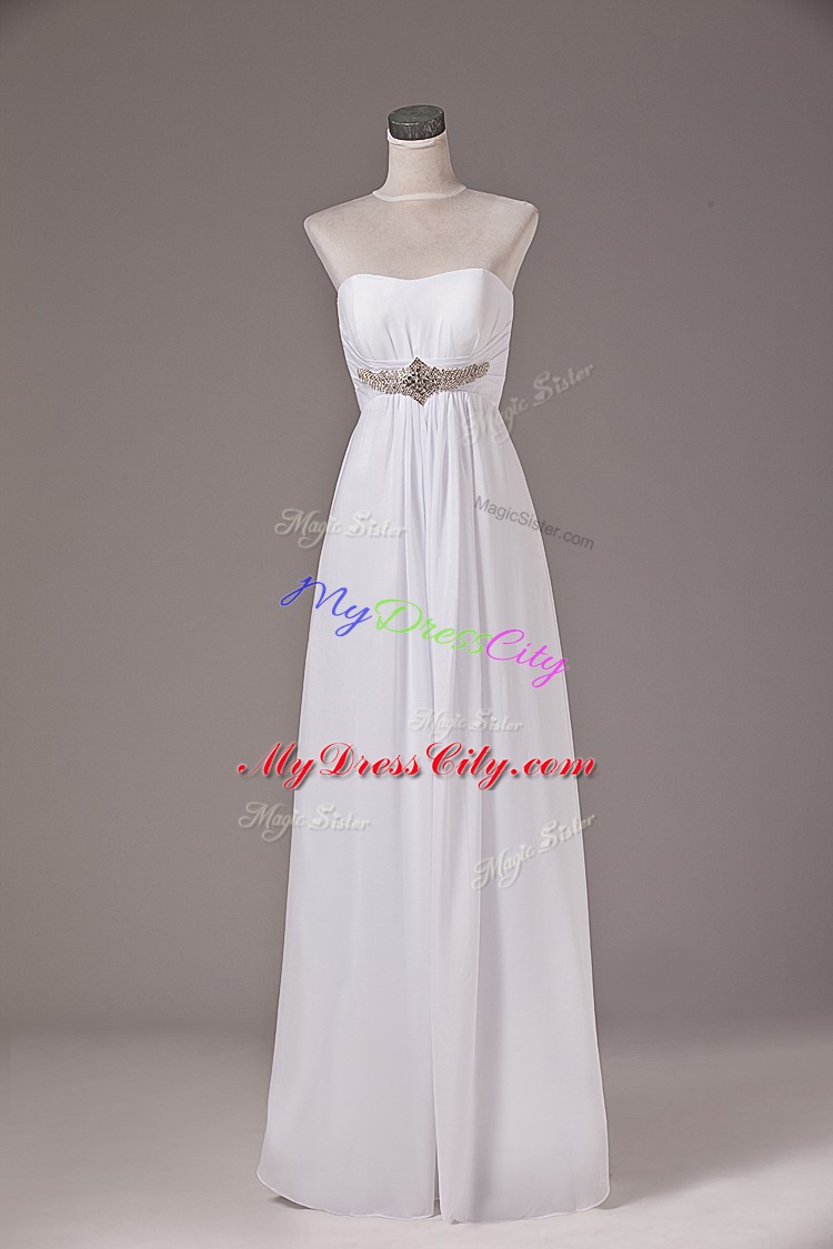 Floor Length Empire Sleeveless White Wedding Gown Lace Up