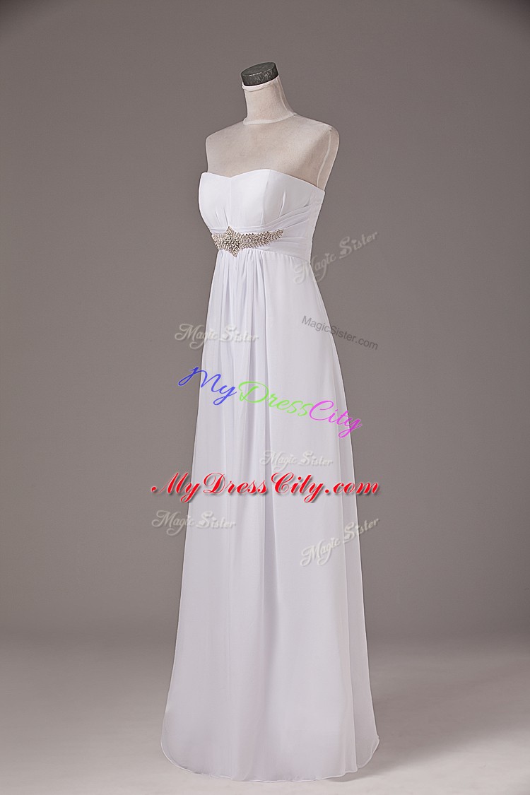 Floor Length Empire Sleeveless White Wedding Gown Lace Up