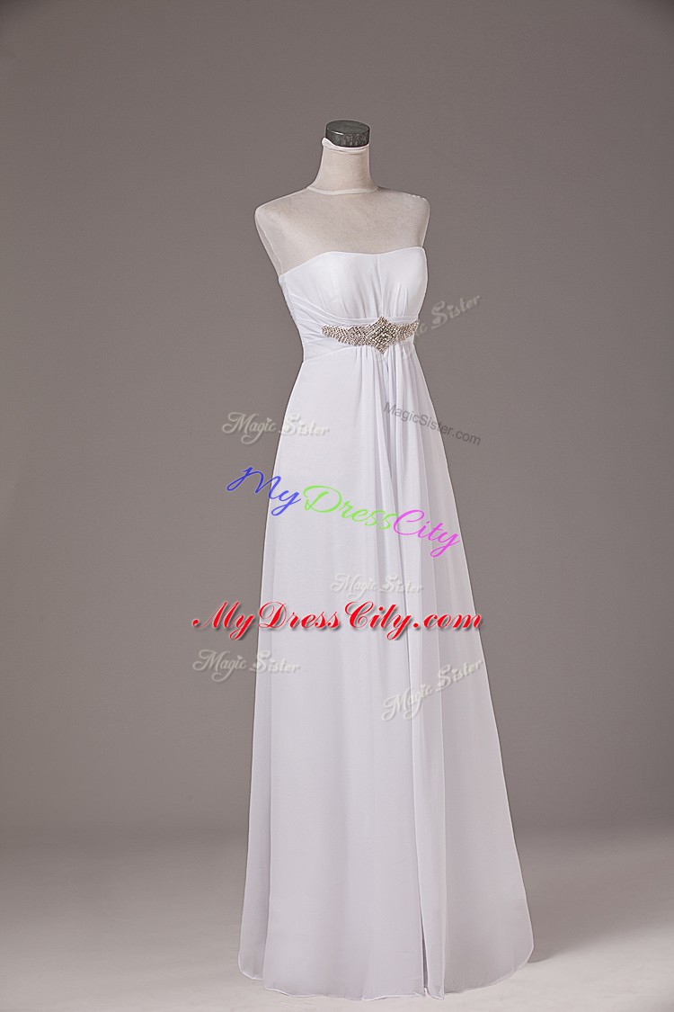 Floor Length Empire Sleeveless White Wedding Gown Lace Up