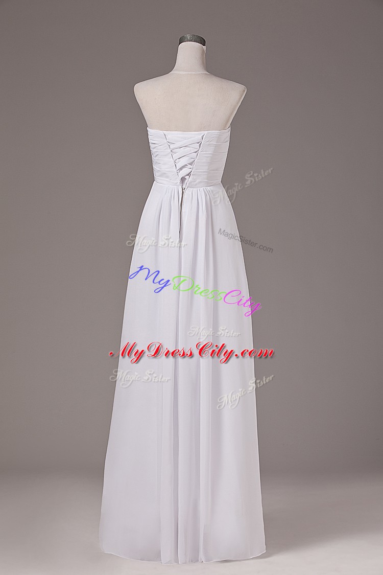 Floor Length Empire Sleeveless White Wedding Gown Lace Up