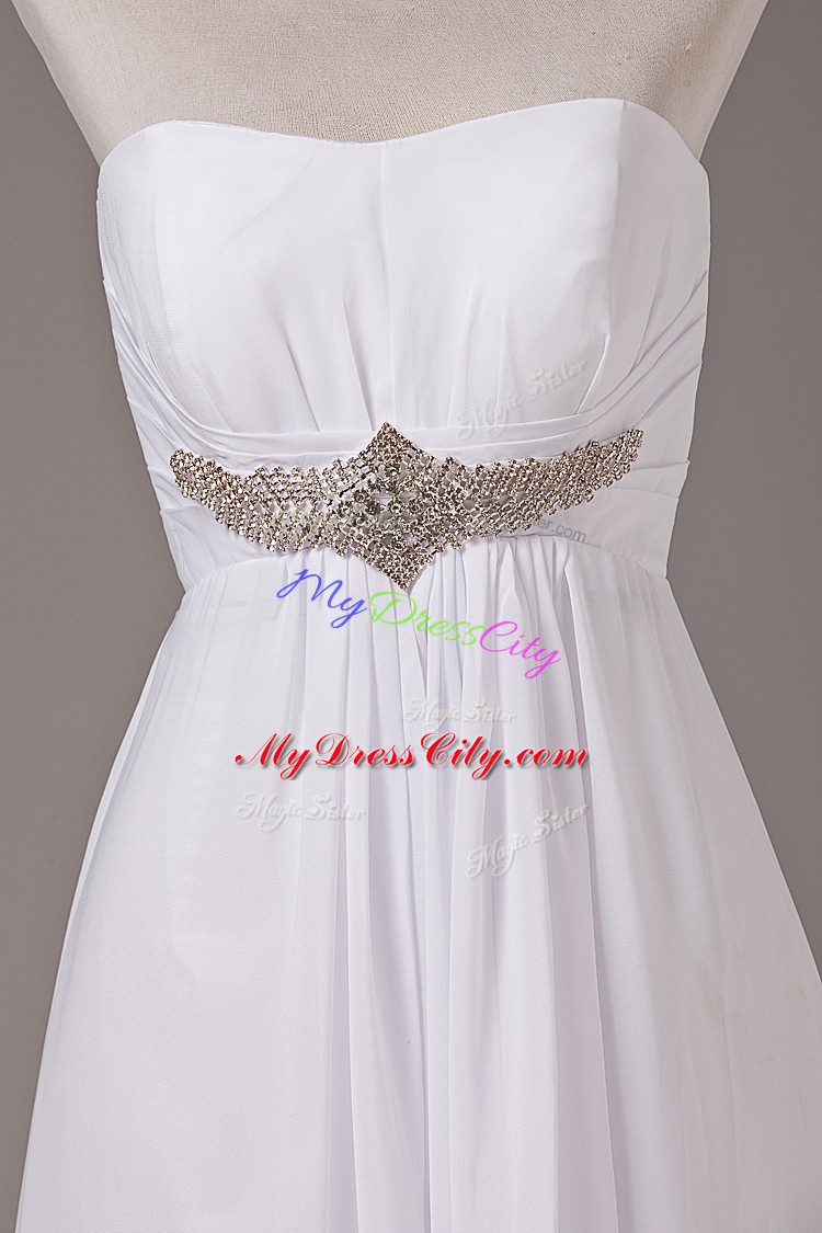 Floor Length Empire Sleeveless White Wedding Gown Lace Up