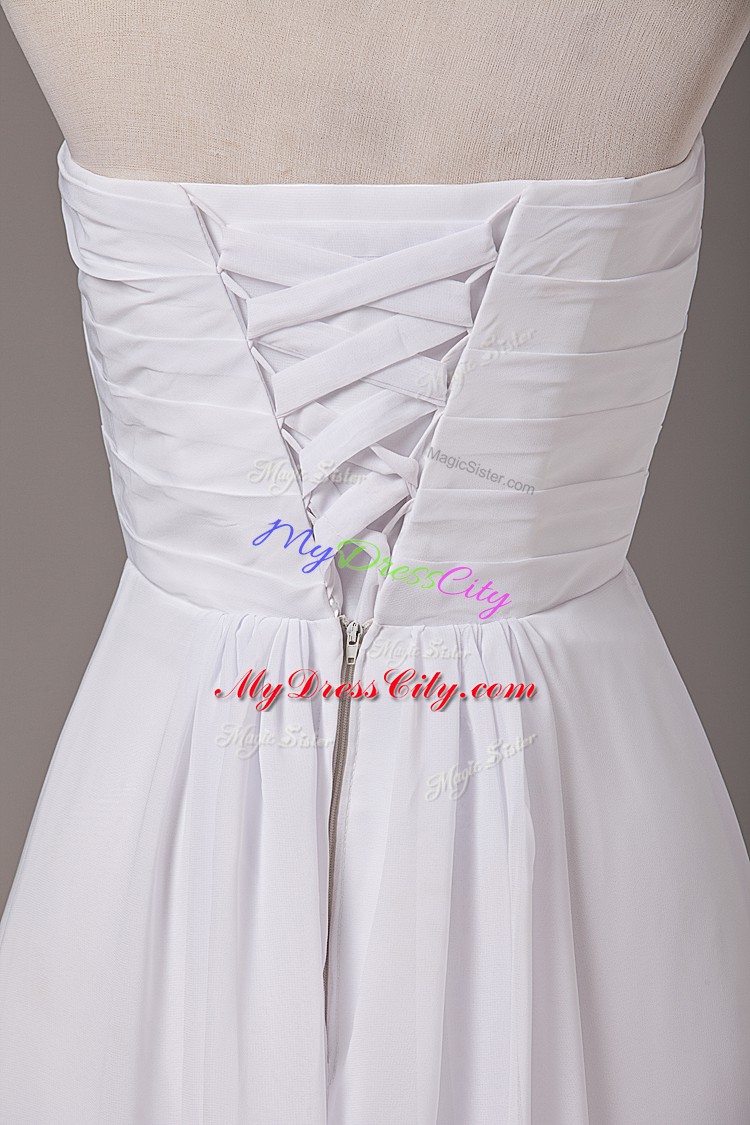 Floor Length Empire Sleeveless White Wedding Gown Lace Up