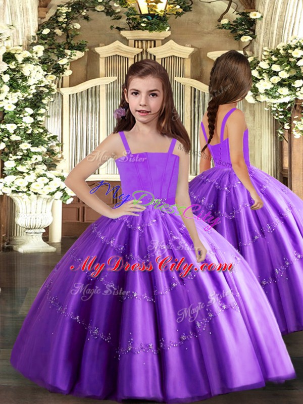 Luxury Floor Length Eggplant Purple Sweet 16 Dresses Tulle Sleeveless Beading