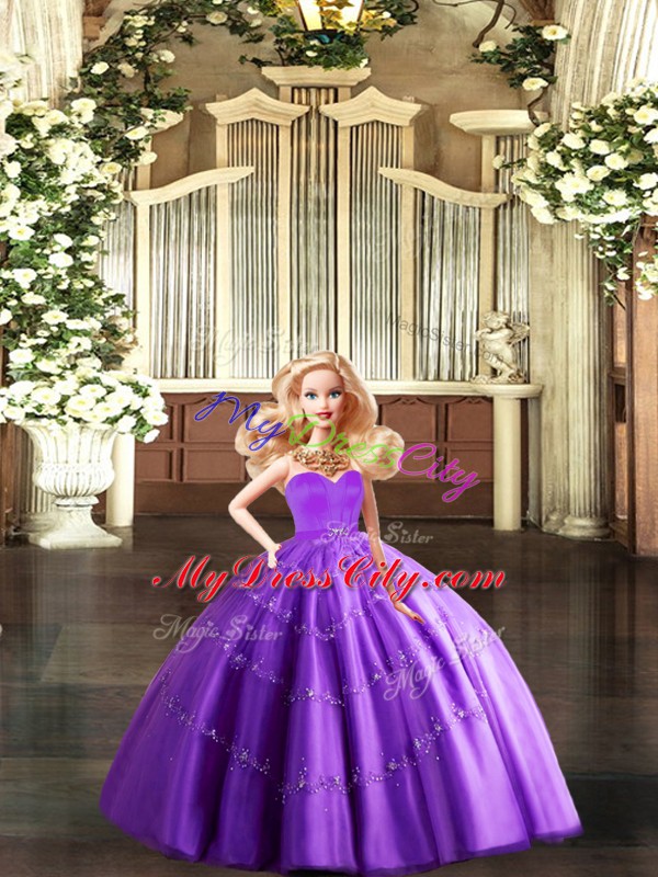 Luxury Floor Length Eggplant Purple Sweet 16 Dresses Tulle Sleeveless Beading