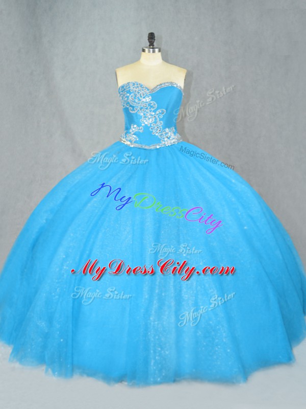 Latest Blue Sweet 16 Quinceanera Dress Sweet 16 and Quinceanera with Beading Sweetheart Sleeveless Lace Up