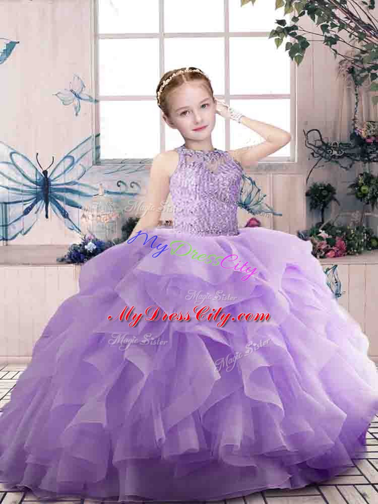 Excellent Sleeveless Zipper Floor Length Beading and Ruffles Kids Formal Wear