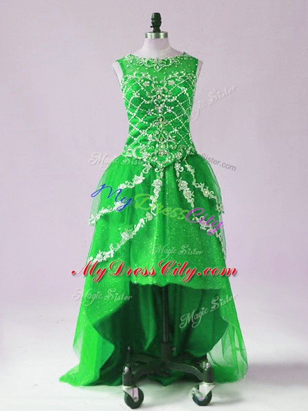 Great Scoop Sleeveless Tulle Celebrity Dress Beading and Appliques Zipper