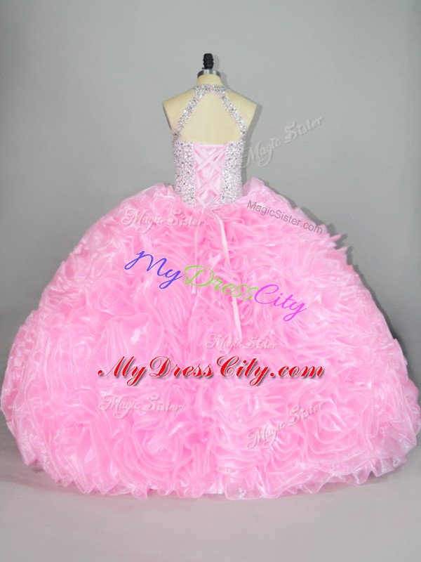 Fantastic Baby Pink Sleeveless Organza Lace Up Vestidos de Quinceanera for Sweet 16 and Quinceanera