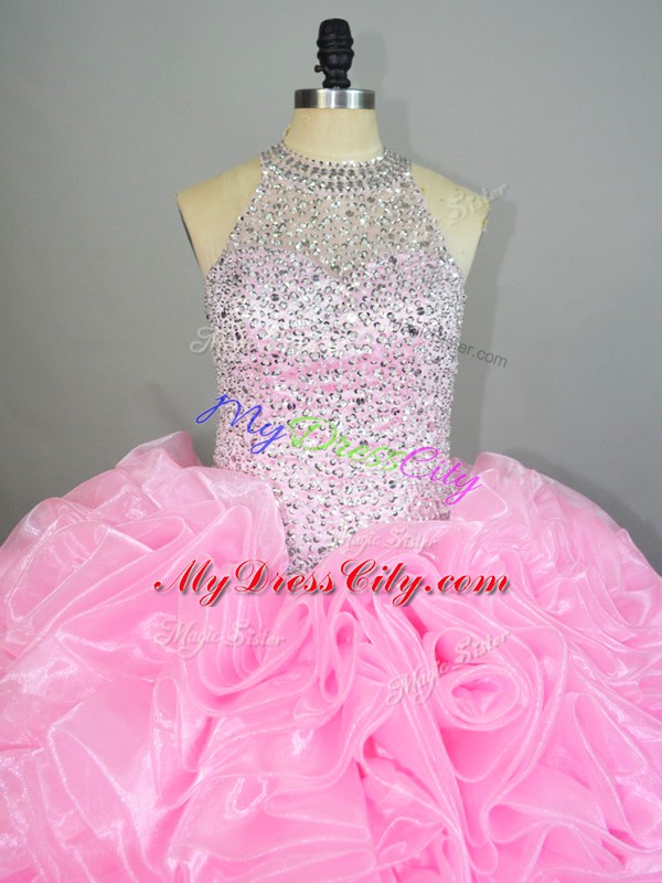 Fantastic Baby Pink Sleeveless Organza Lace Up Vestidos de Quinceanera for Sweet 16 and Quinceanera