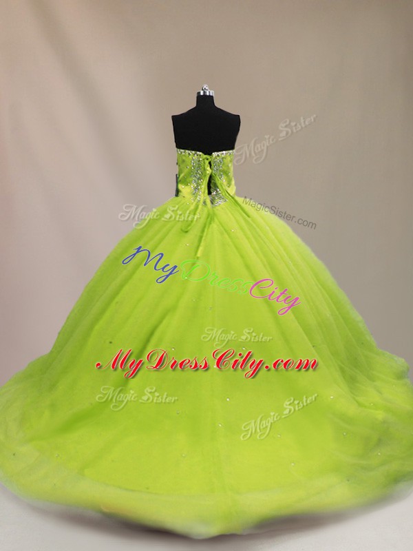 Sleeveless Court Train Beading Sweet 16 Dress