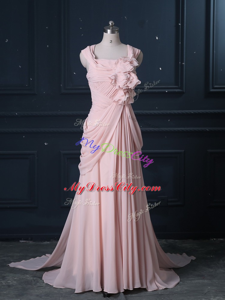 Glorious Pink Sleeveless Ruching Zipper Prom Party Dress