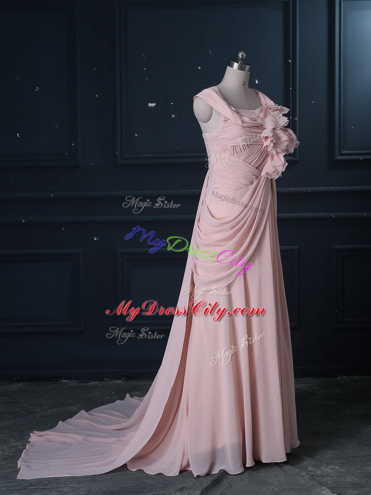 Glorious Pink Sleeveless Ruching Zipper Prom Party Dress