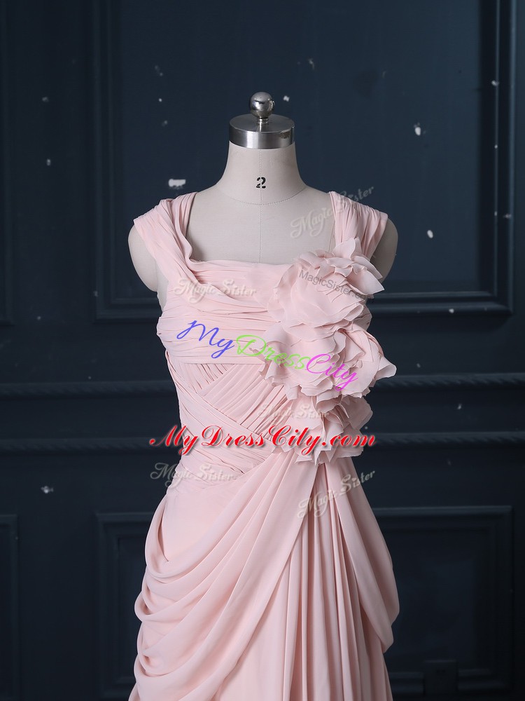 Glorious Pink Sleeveless Ruching Zipper Prom Party Dress