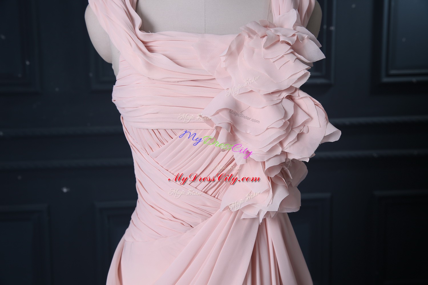 Glorious Pink Sleeveless Ruching Zipper Prom Party Dress