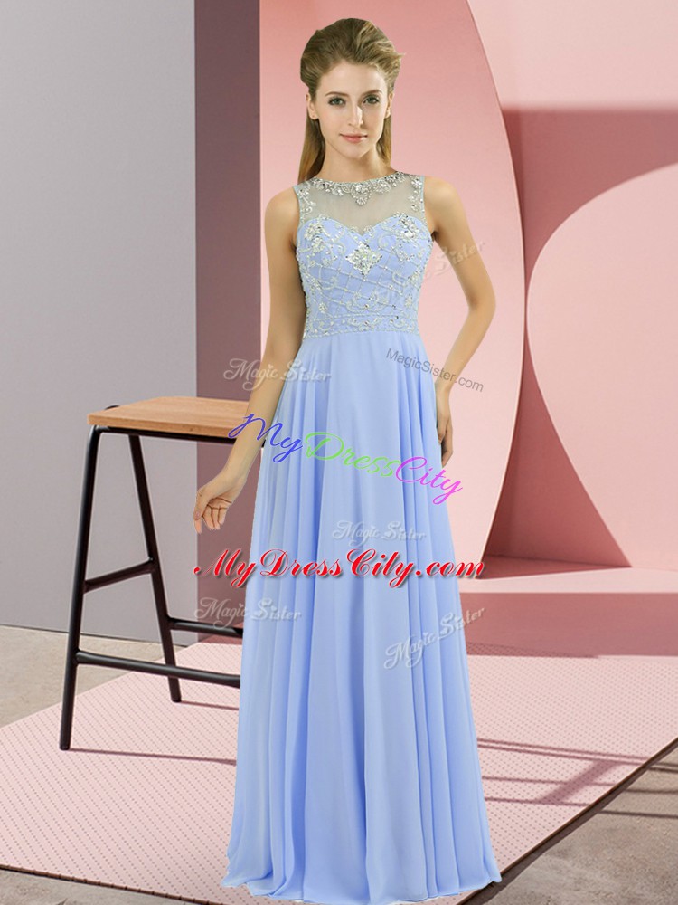 Beautiful High-neck Sleeveless Zipper Formal Evening Gowns Lavender Chiffon