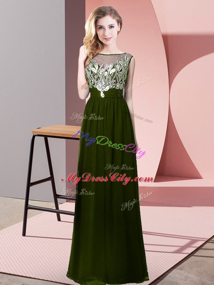 Chiffon Sleeveless Floor Length Winning Pageant Gowns and Beading