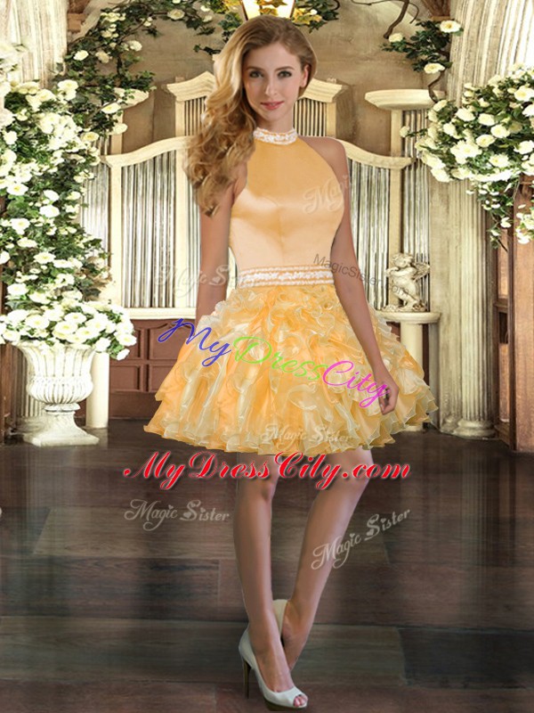 On Sale Gold Sleeveless Organza Backless Quinceanera Dresses for Sweet 16