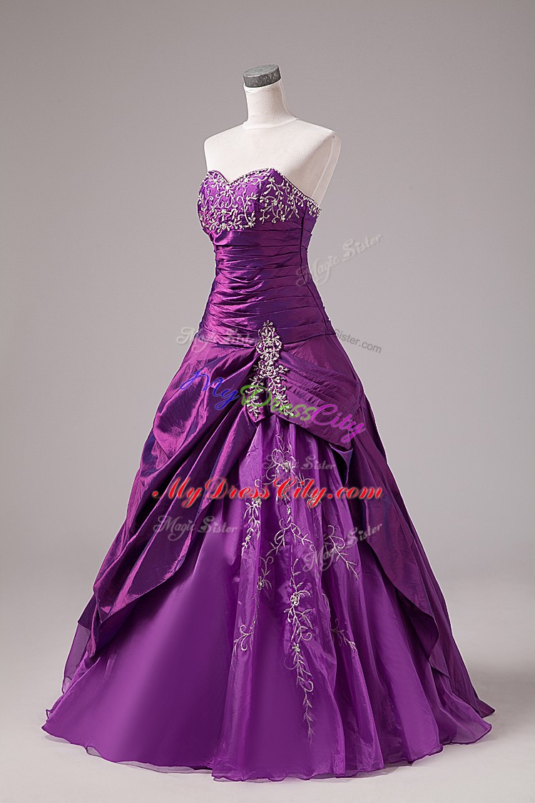 Eggplant Purple Sweetheart Lace Up Embroidery Sweet 16 Quinceanera Dress Sleeveless