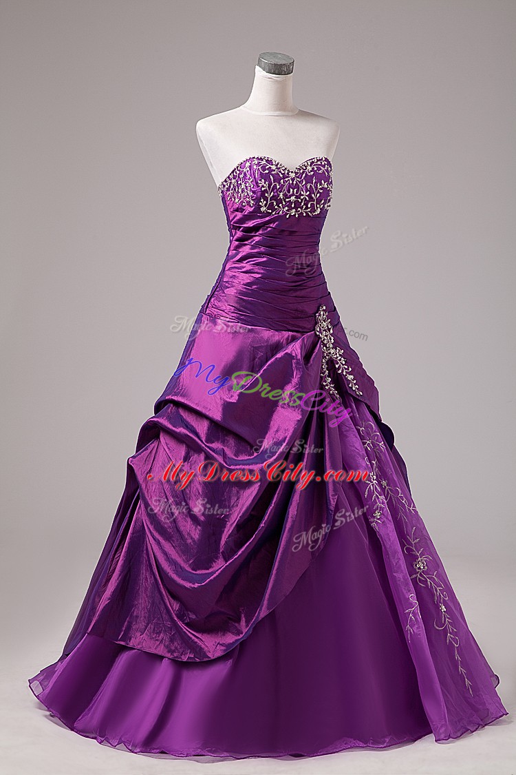 Eggplant Purple Sweetheart Lace Up Embroidery Sweet 16 Quinceanera Dress Sleeveless