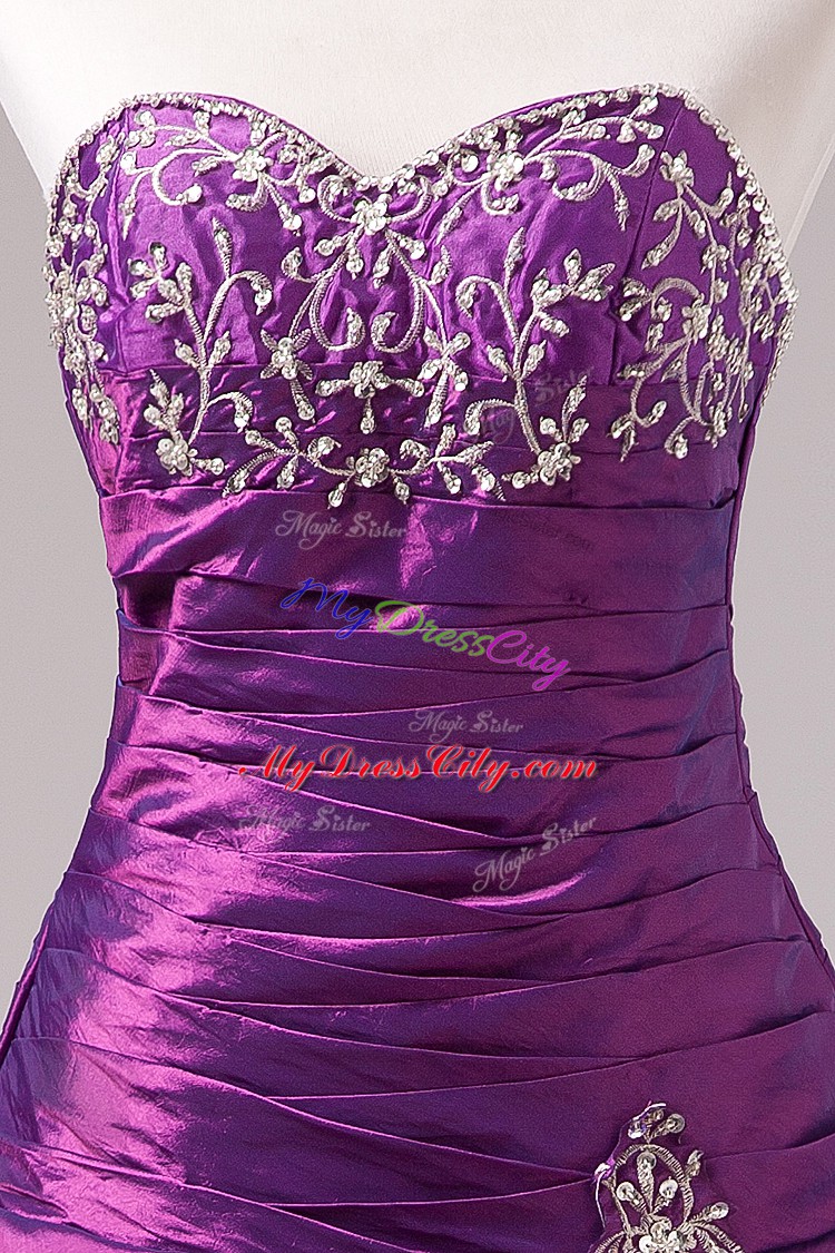 Eggplant Purple Sweetheart Lace Up Embroidery Sweet 16 Quinceanera Dress Sleeveless