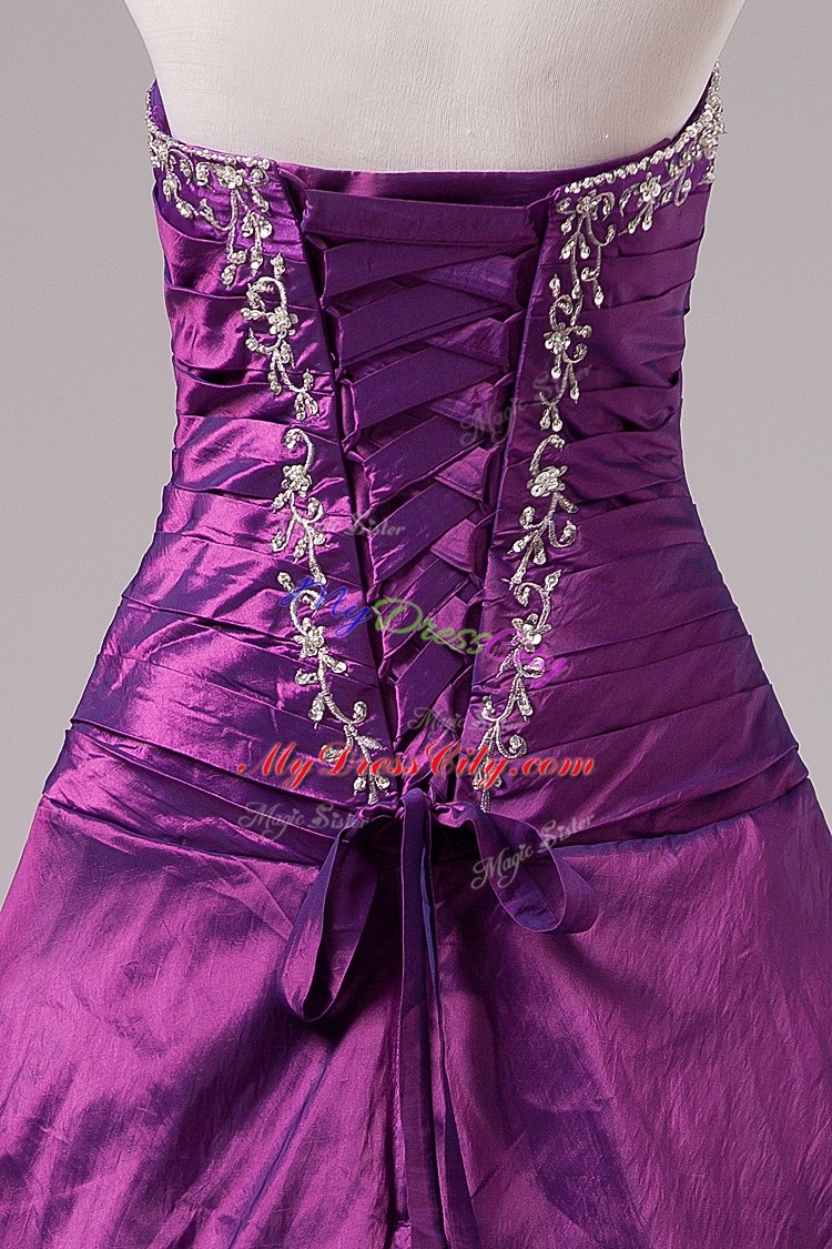 Eggplant Purple Sweetheart Lace Up Embroidery Sweet 16 Quinceanera Dress Sleeveless