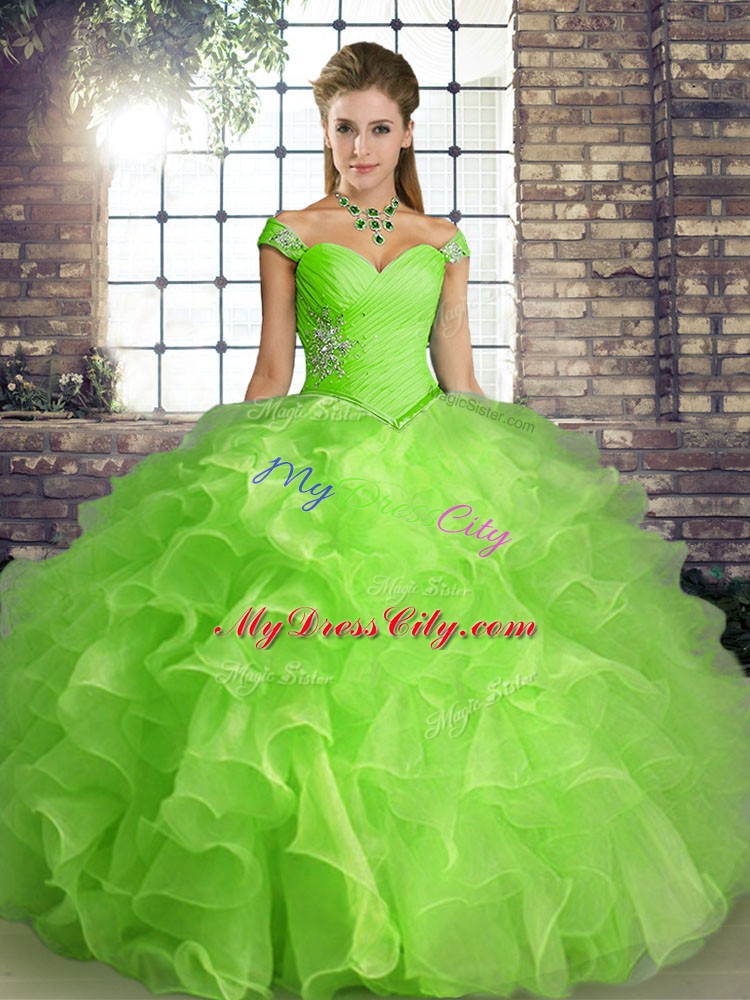 New Arrival Off The Shoulder Sleeveless Lace Up Quinceanera Dress Organza