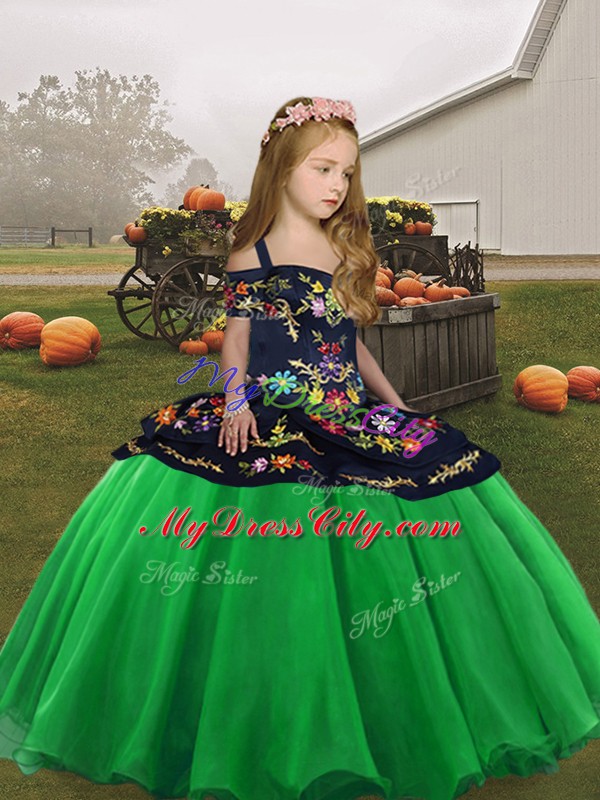 Embroidery Little Girl Pageant Gowns Green Lace Up Sleeveless High Low