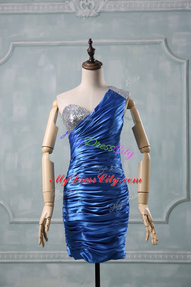 Blue Sleeveless Taffeta Zipper Prom Dress for Prom and Party