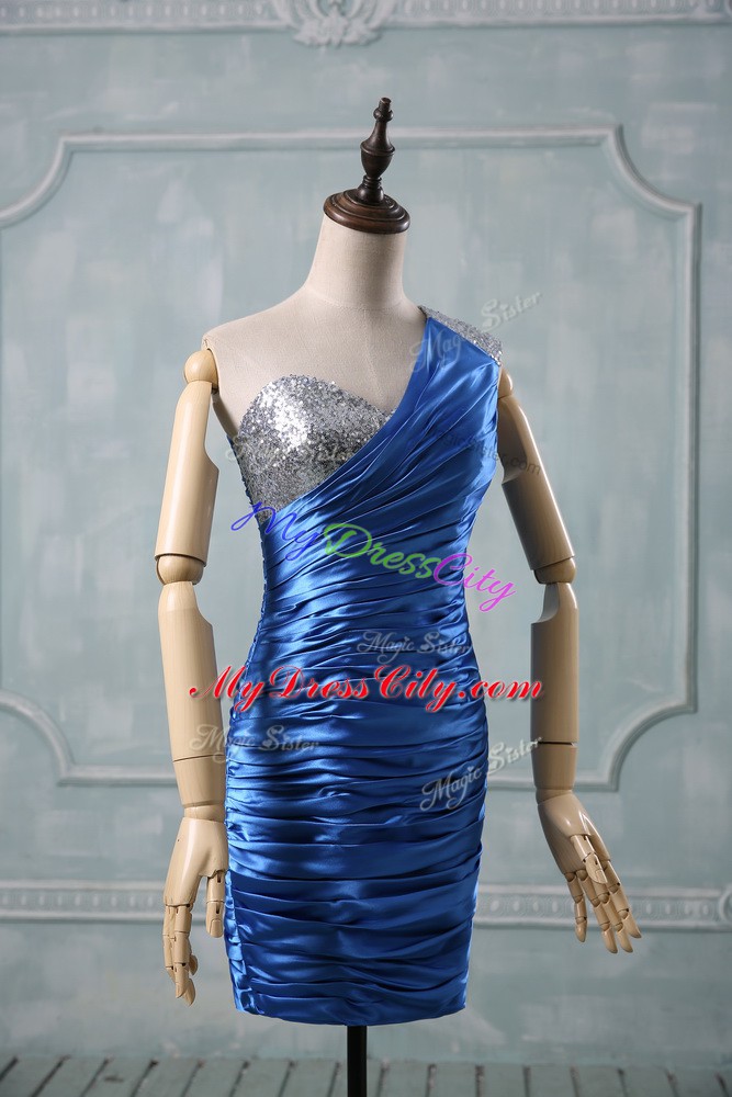 Blue Sleeveless Taffeta Zipper Prom Dress for Prom and Party