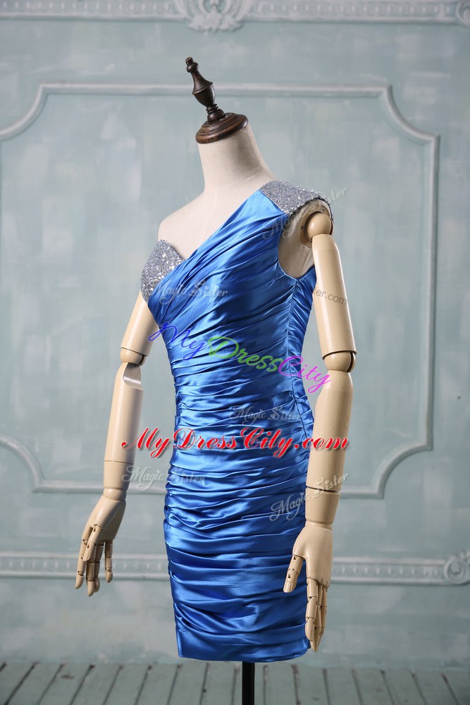 Blue Sleeveless Taffeta Zipper Prom Dress for Prom and Party