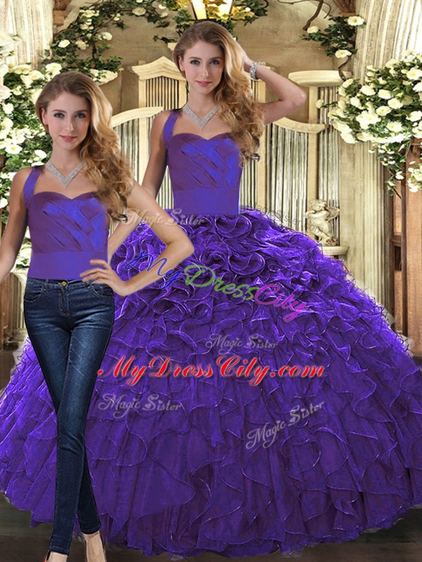 Shining Sleeveless Lace Up Floor Length Ruffles Vestidos de Quinceanera