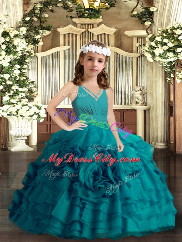 Sleeveless Ruffled Layers and Hand Made Flower Zipper Girls Pageant Dresses